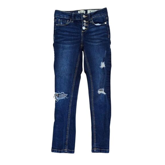 Indigo Rein girls Ankle Skinny Jeans Distressed Button Fly Size 8 Cotton Blend - Picture 1 of 7